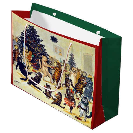 Cat's Christmas Party, Louis Wain Große Geschenktüte (Vorderseite Schrägansicht)