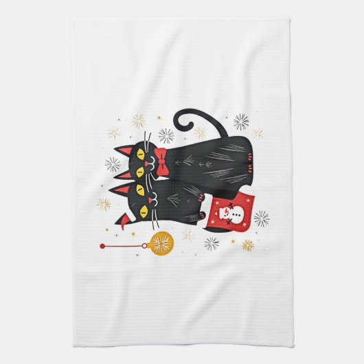 Cats Christmas Retro 50s 60s Xmas (2) Geschirrtuch (Vertikal)