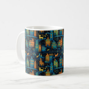 Cats City Blue Terracotta Grüne Kunst Kaffeetasse