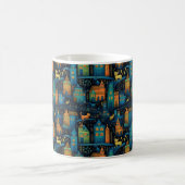 Cats City Blue Terracotta Grüne Kunst Kaffeetasse (Mittel)
