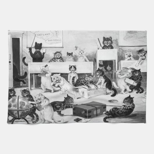 Cats Classroom Discipline, Louis Wain Geschirrtuch (Horizontal)