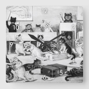 Cats Classroom Discipline, Louis Wain Quadratische Wanduhr