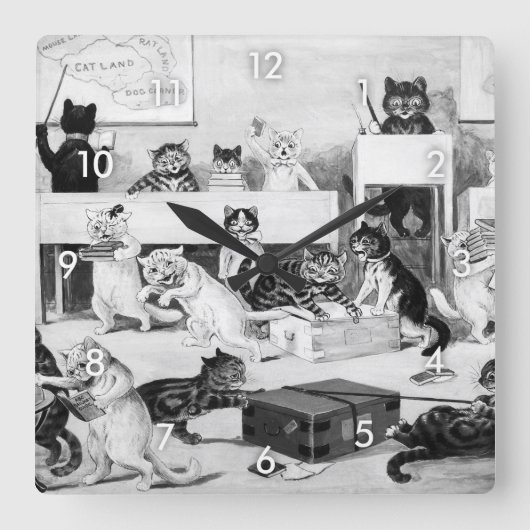 Cats Classroom Discipline, Louis Wain Quadratische Wanduhr (Vorderseite)