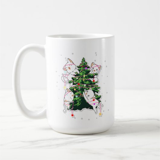 cats climbing and decorating a Christmas tree  Kaffeetasse (Links)