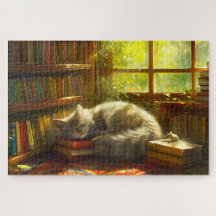 Cat's Cosy Library Siesta Geschenk für Cat Lover