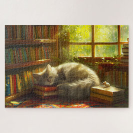 Cat's Cosy Library Siesta Geschenk für Cat Lover Puzzle