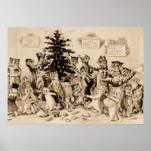 Cats Decorating Christmas Tree by Louis Wain Poster (Vorne)