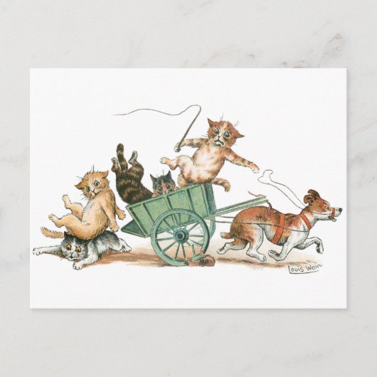 Cats Dog Cart von Louis Wain Postkarte (Vorderseite)