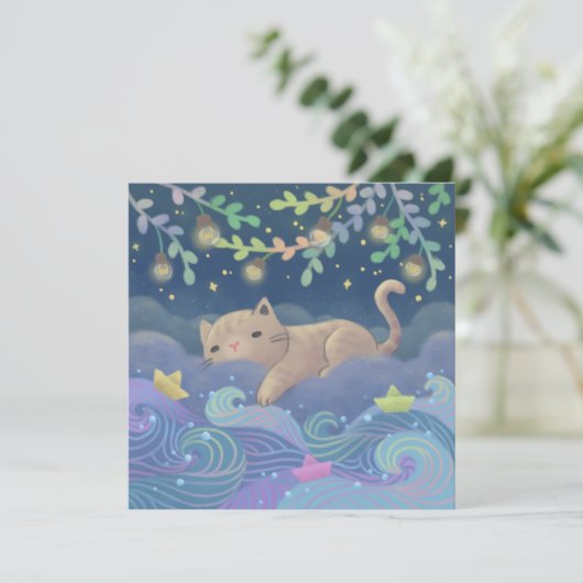 Cat's Dream Fantasy Illustration Einladung (Stehend Vorderseite)