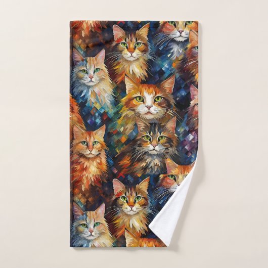 Cats Faces Animals Art Badhandtuch Set (Handtuch)