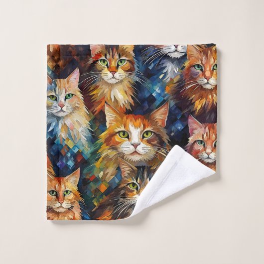Cats Faces Animals Art Badhandtuch Set (Waschlappen)