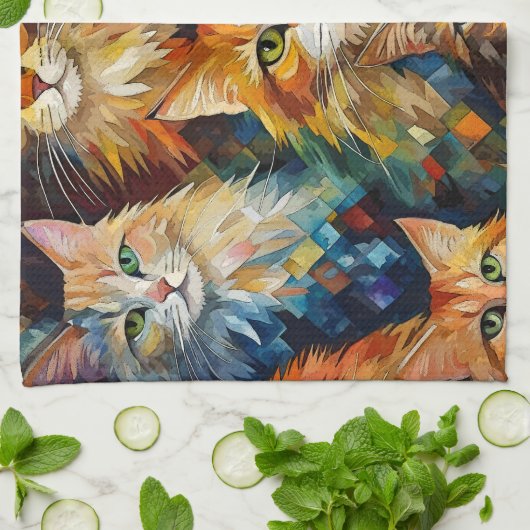 Cats Faces Animals Art Geschirrtuch (Gefaltet)