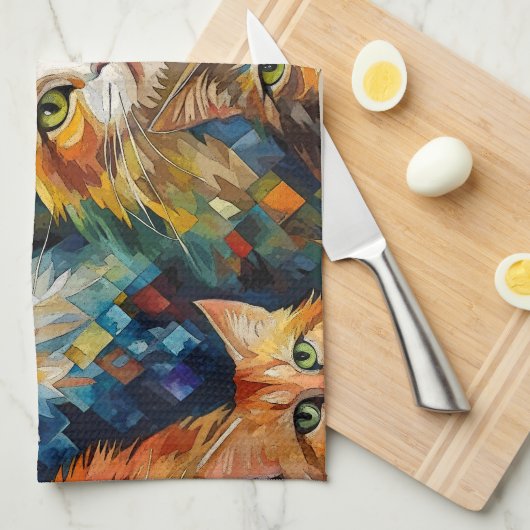 Cats Faces Animals Art Geschirrtuch (Viertel Falte)