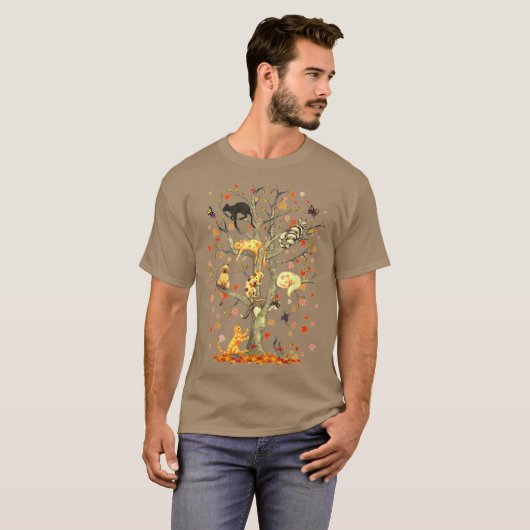 Cats Fall Autumn Climbing Maple Leaf Tree Funny Ca T-Shirt (Vorne ganz)