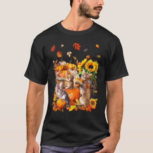 Cats Fall Autumn Pumpkins Thanksgiving Matching Su T-Shirt (Vorderseite)