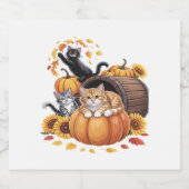 Cats Fall Autumn Pumpkins Thanksgiving Sunflower C Schaumweinetikett (Einzelnes Label)