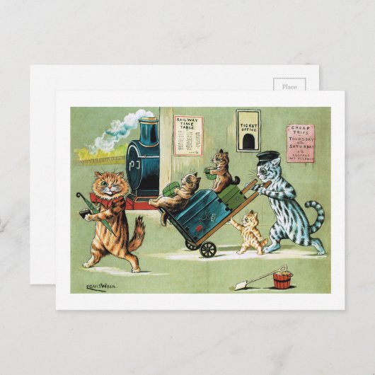 Cats Family Travel, Louis Wain Postkarte (Vorne/Hinten)