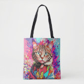 Cat's farbenfroher Designprint Tasche (Vorderseite)