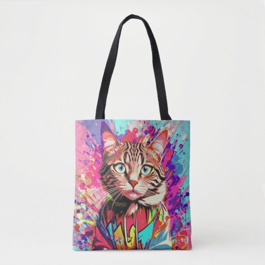 Cat's farbenfroher Designprint Tasche (Vorderseite)