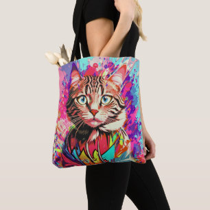 Cat's farbenfroher Designprint Tasche