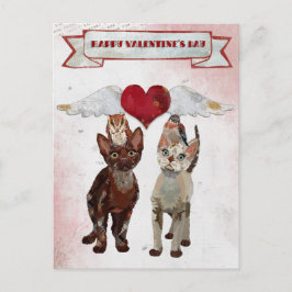 CATS & FEATHERS VALENTINE'S Postcard Feiertagspostkarte