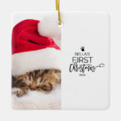 Cat's First Christmas Foto Holiday Keramikornament (Vorderseite)