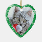 Cat's First Christmas Glitzer Snowflakes Herz Keramik Ornament (Rechts)