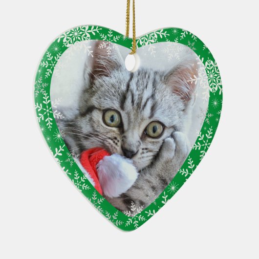 Cat's First Christmas Glitzer Snowflakes Herz Keramik Ornament (Rechts)