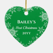 Cat's First Christmas Glitzer Snowflakes Herz Keramik Ornament (Hinten)