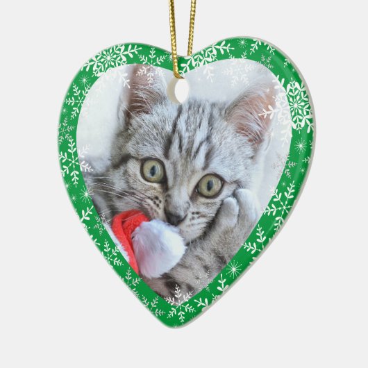 Cat's First Christmas Glitzer Snowflakes Herz Keramik Ornament (Links)