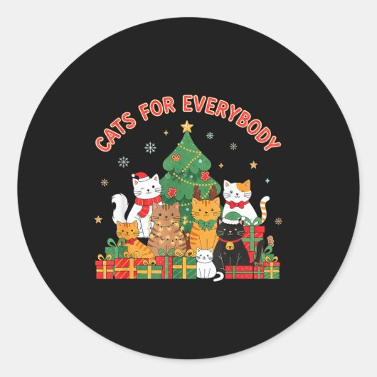 Cats For Everybody Christmas Cat Funny Xmas Women Runder Aufkleber (Vorderseite)