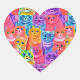 Cats Friends Colorful Fun Herz-Aufkleber