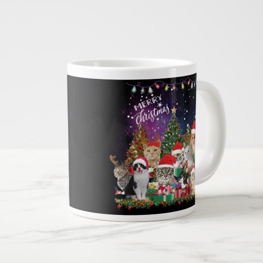 Cats Frohe Weihnachten Licht Jumbo-Tasse (Vorderseite Rechts)