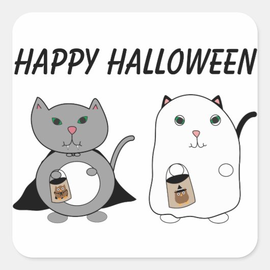 Cats Ghost Vampire Happy Halloween Custom Quadratischer Aufkleber (Vorderseite)