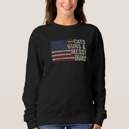 Cats Guns Messy Buns - Womens Usa Flag Pro Gun Cat Sweatshirt (Vorderseite)