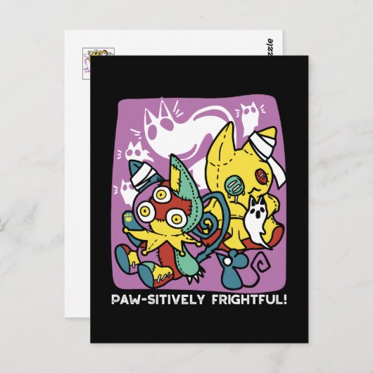 Cats Halloween Art: paw-sehenswert erschreckend Postkarte (Vorne/Hinten)