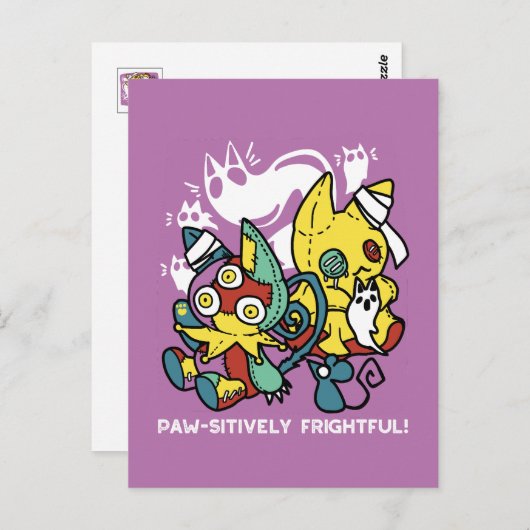 Cats Halloween Art: paw-sehenswert erschreckend Postkarte (Vorne/Hinten)