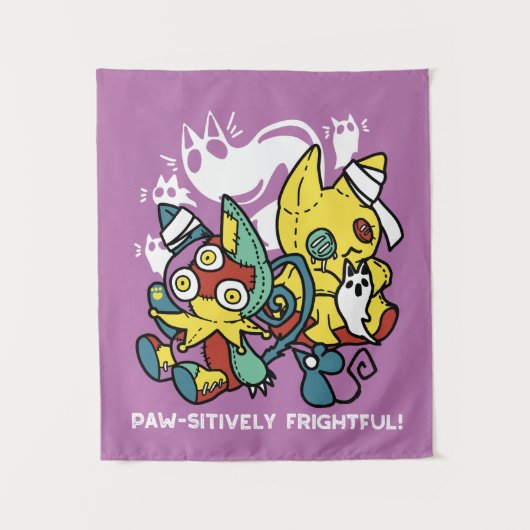 Cats Halloween Art: paw-sehenswert erschreckend Wandteppich (Vorderseite)