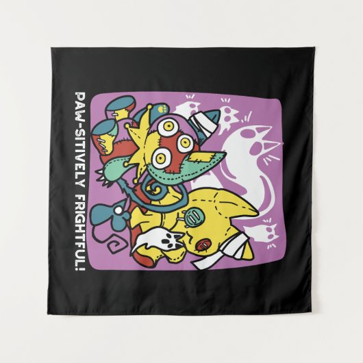 Cats Halloween Art: paw-sehenswert erschreckend Wandteppich (Vorderseite (Horizontal))