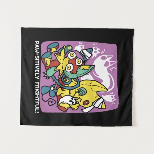 Cats Halloween Art: paw-sehenswert erschreckend Wandteppich (Vorderseite (Horizontal))