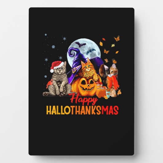 Cats Happy Hallothanksmas Halloween Erntedank C Fotoplatte (Vorderseite)