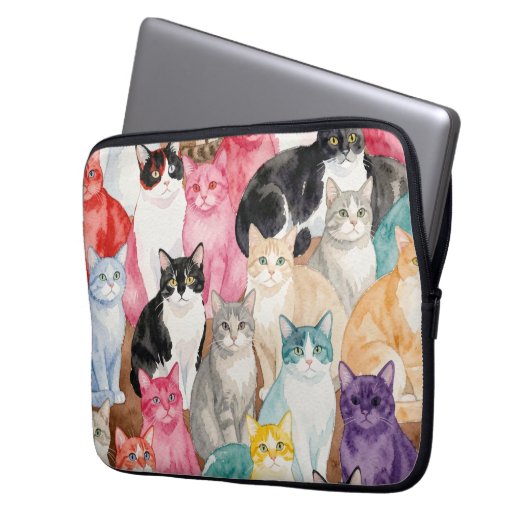 Cats in Multicolour laptop case (Vorderseite Links)