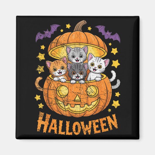 Cats In Pumpkin Cute Halloween Kitties Funny  Magnet (Vorne)