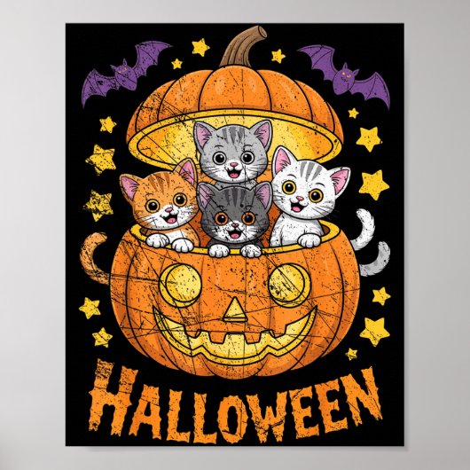 Cats In Pumpkin Cute Halloween Kitties Funny  Poster (Vorne)