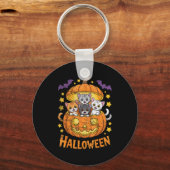 Cats In Pumpkin Cute Halloween Kitties Funny  Schlüsselanhänger (Vorderseite)