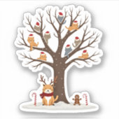 Cats In Snow Tree Winter Christmas Santa Hat X-mas Aufkleber (Vorderseite)