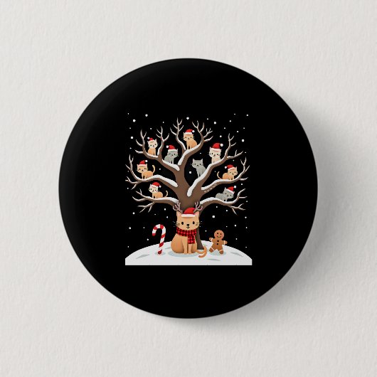 Cats In Snow Tree Winter Christmas Santa Hat X-mas Button (Vorderseite)