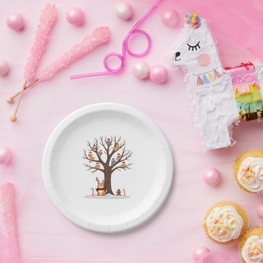 Cats In Snow Tree Winter Christmas Santa Hat X-mas Pappteller (Party)