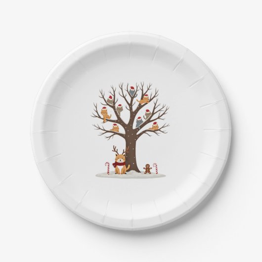 Cats In Snow Tree Winter Christmas Santa Hat X-mas Pappteller (Vorderseite)