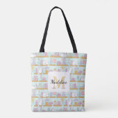 Cats in the Library Book Tote Bag Girly Mint Green Tasche (Rückseite)